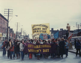 International Women's Day march in Toronto front view from afar