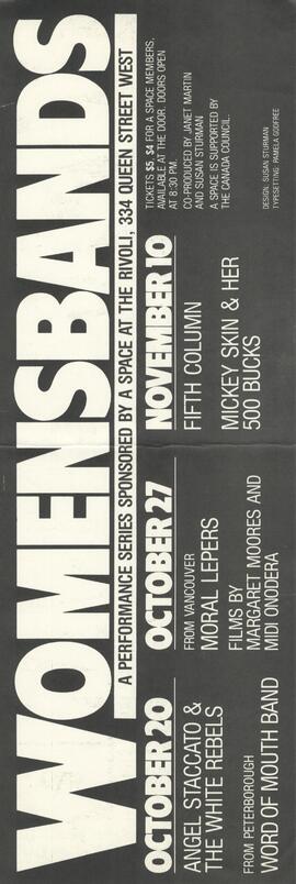 WomensBands: a performance series sponsored by A Space at the Rivoli