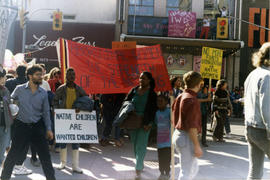 Inside view of march and "Aboriginal Women, the Strength of Nations" banner during the 1987 Inter...