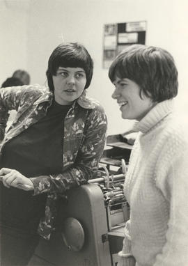 Amazon Print Shop interior. Heather Beyer (Lamar Van Dyke) with Ellen Woodsworth