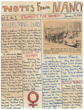 Notes from Nancy. Vol. 1 No. 1 "Equality for Women"